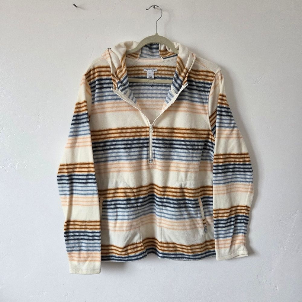 NEW O'Neill Fleece Jacket Pastel Earth Tone Hooded Quarter Zip Cozy Sweater L
